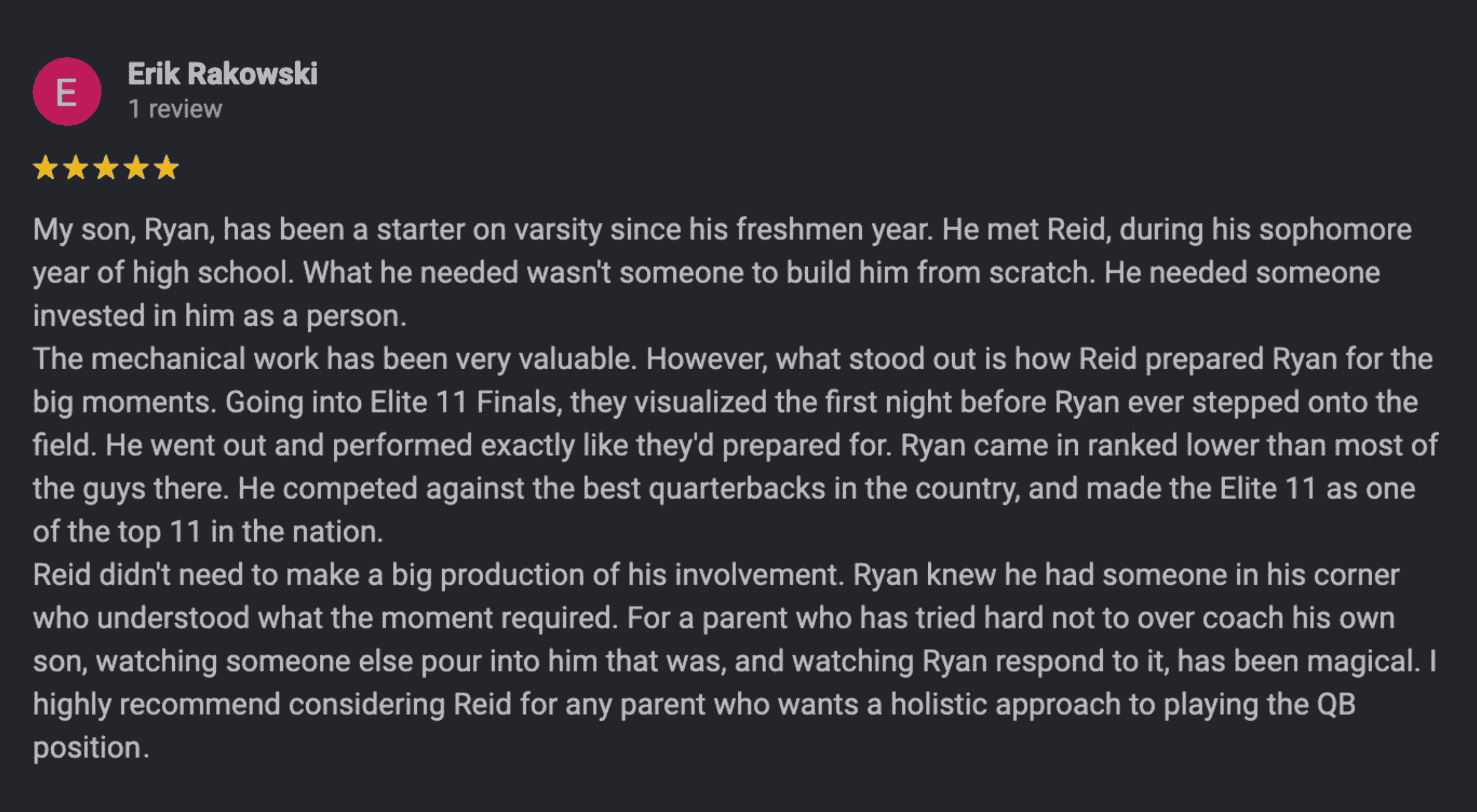 Parent testimonial