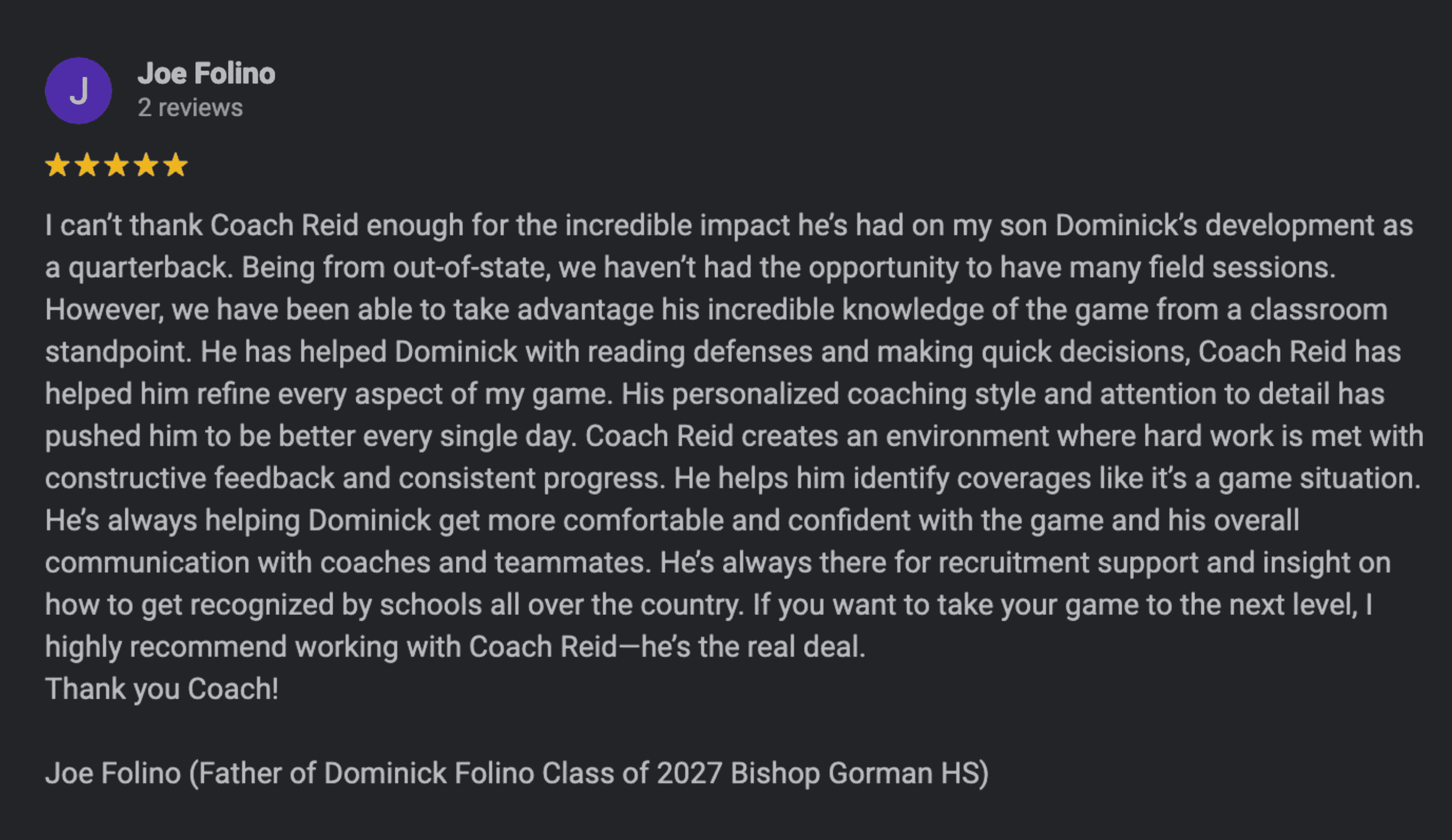 Parent testimonial
